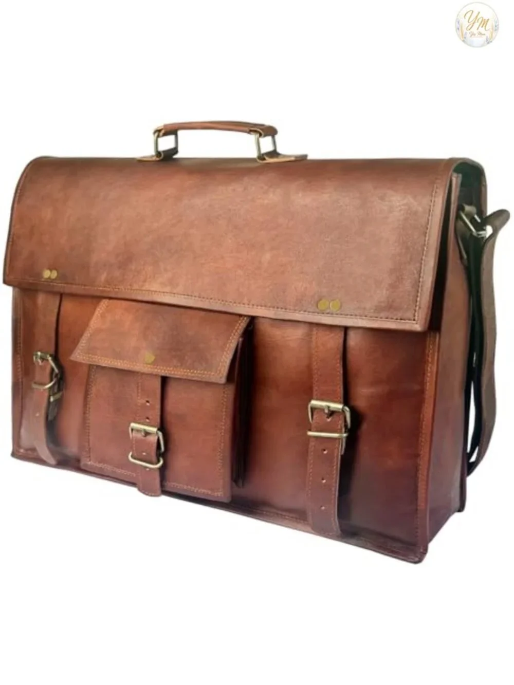Full Grain Leather Messenger Bag for Men, Large 18